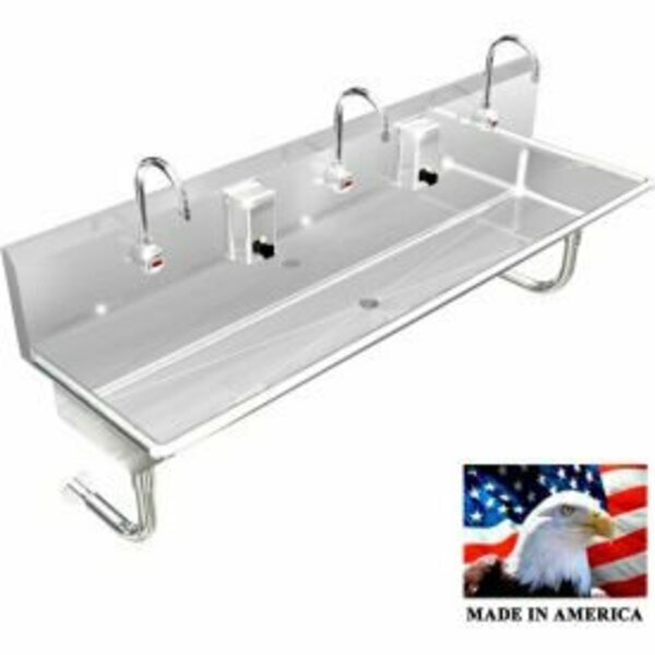 Best Sheet Metal. BSM Inc. Stainless Steel Sink, 3 Station w/Electronic Faucets, Round Legs 60"L X 20"W X 8"D 032E60208R